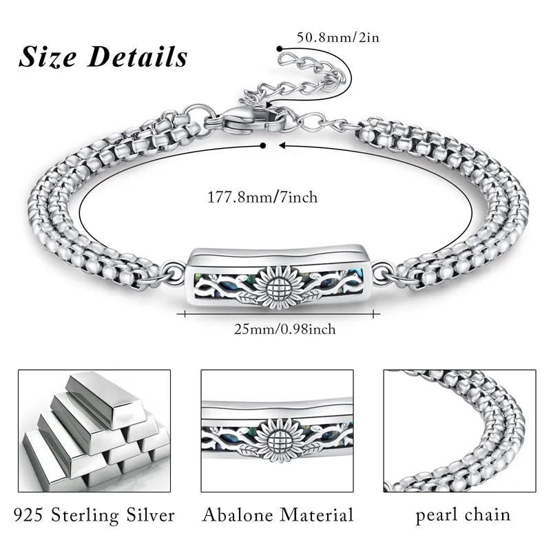 925 Sterling Silver Cremation Jewelry Abalone Shell Dragonfly/Butterfly/Sunflower/Rose Memorial Gifts for Ashes Keepsake Locket Bracelet