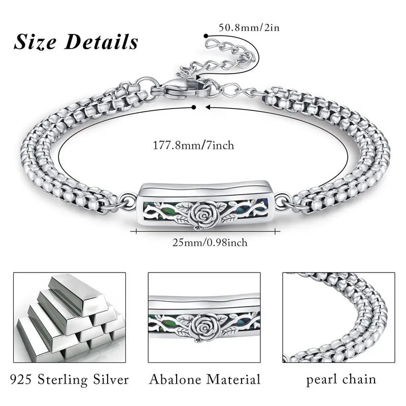 925 Sterling Silver Cremation Jewelry Abalone Shell Dragonfly/Butterfly/Sunflower/Rose Memorial Gifts for Ashes Keepsake Locket Bracelet