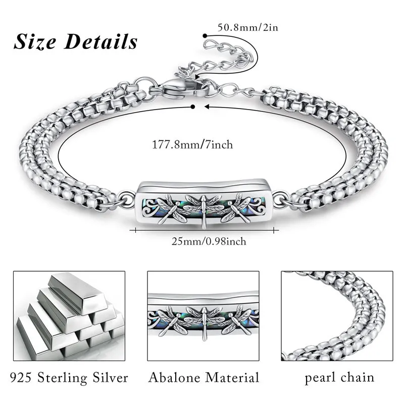 925 Sterling Silver Cremation Jewelry Abalone Shell Dragonfly/Butterfly/Sunflower/Rose Memorial Gifts for Ashes Keepsake Locket Bracelet