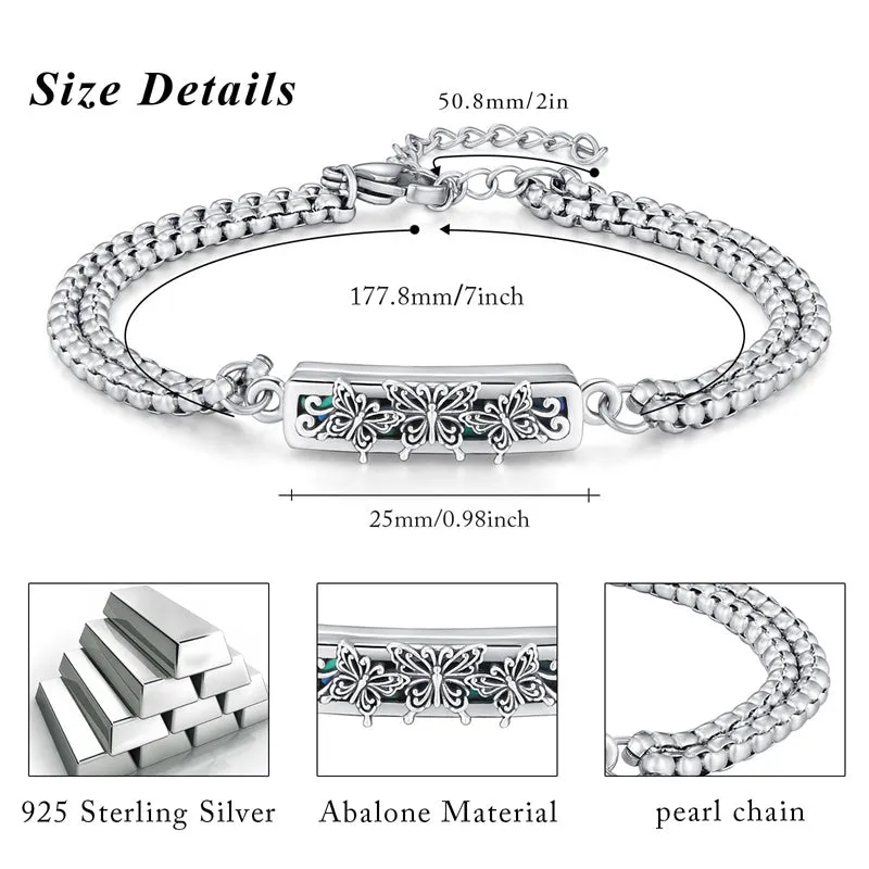 925 Sterling Silver Cremation Jewelry Abalone Shell Dragonfly/Butterfly/Sunflower/Rose Memorial Gifts for Ashes Keepsake Locket Bracelet