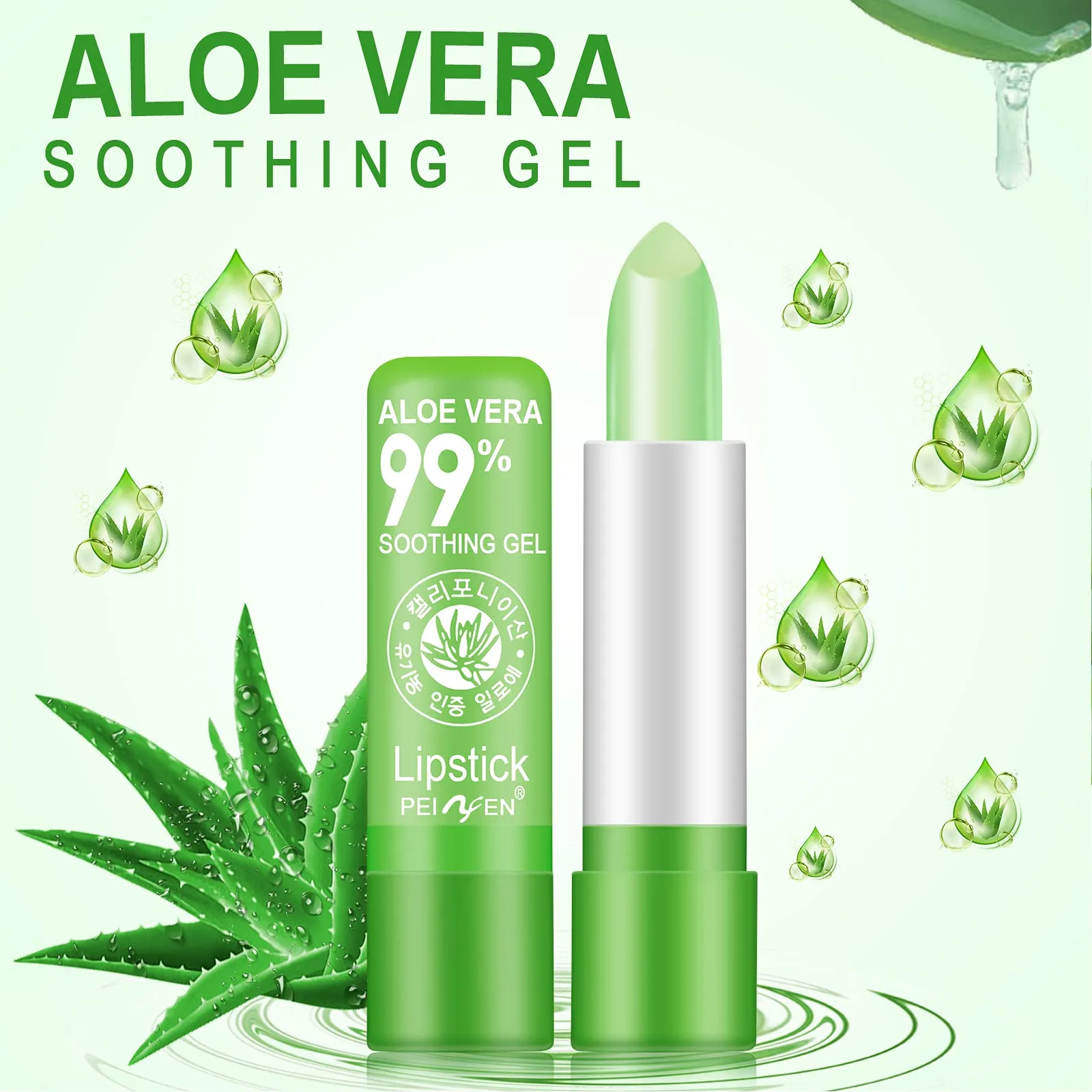 Aloe Vera Lipstick,3 Pack Moisture Lip Balm Aloe Lip Gloss,Long Lasting Nutritious Lip Balm Lips Moisturizer Magic Temperature Color Change Lip loss,Green 3 Pack