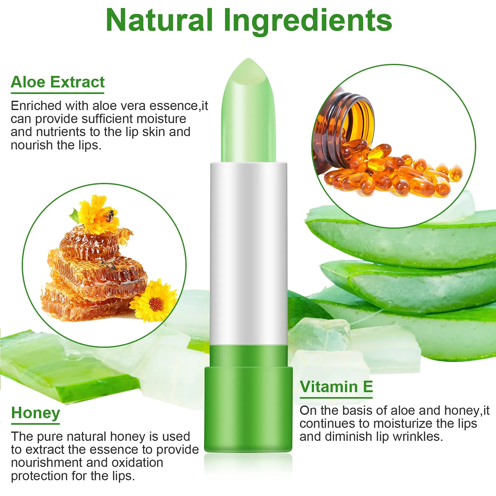 Aloe Vera Lipstick,3 Pack Moisture Lip Balm Aloe Lip Gloss,Long Lasting Nutritious Lip Balm Lips Moisturizer Magic Temperature Color Change Lip loss,Green 3 Pack