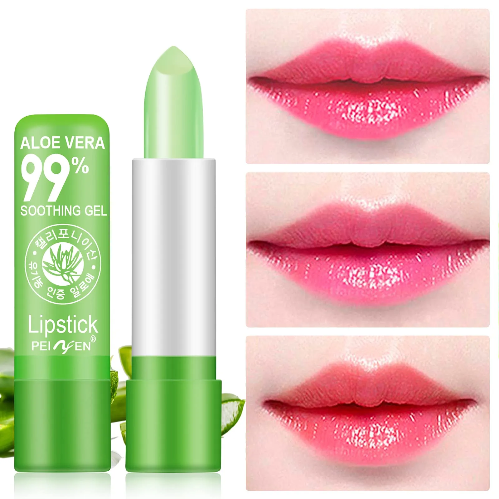 Aloe Vera Lipstick,3 Pack Moisture Lip Balm Aloe Lip Gloss,Long Lasting Nutritious Lip Balm Lips Moisturizer Magic Temperature Color Change Lip loss,Green 3 Pack