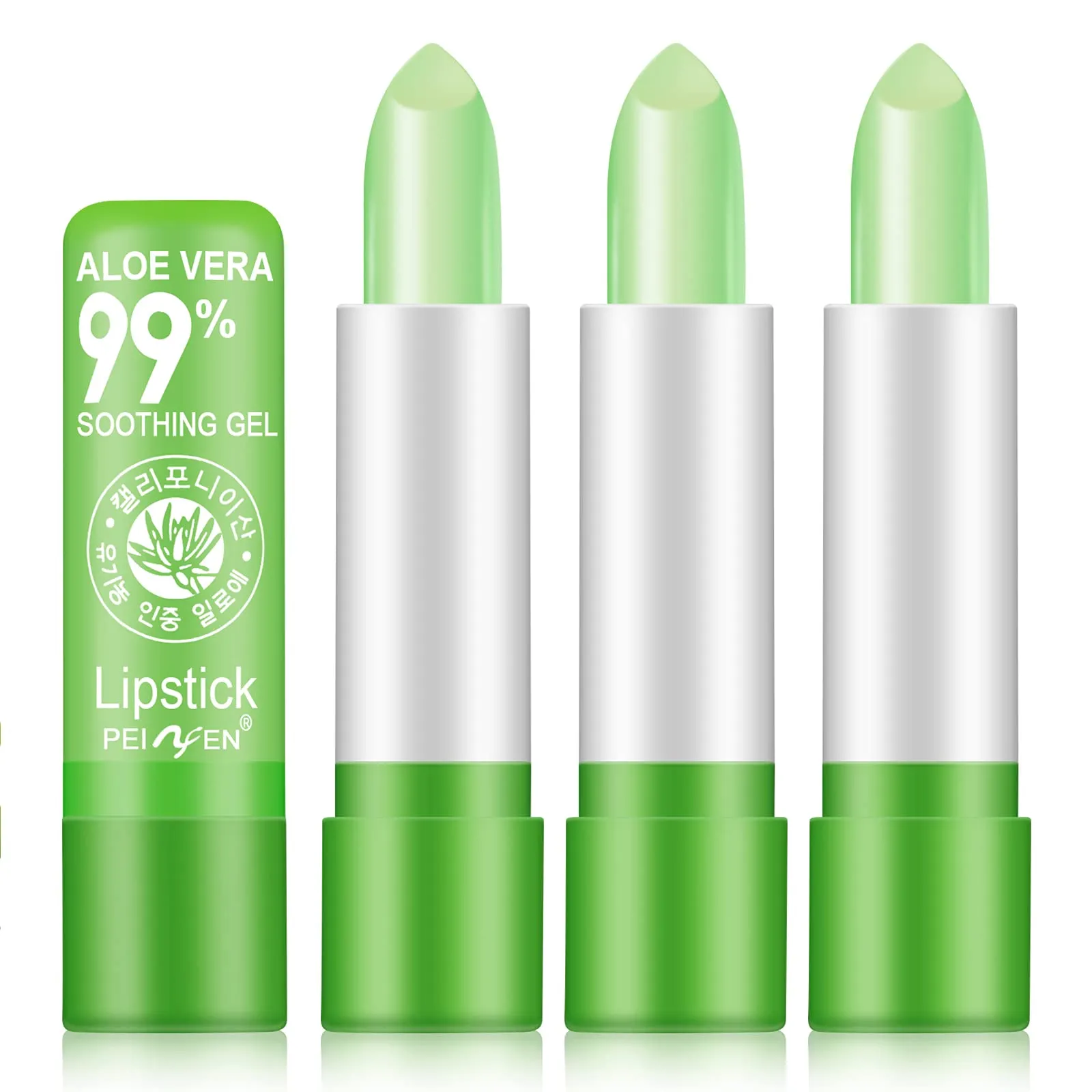 Aloe Vera Lipstick,3 Pack Moisture Lip Balm Aloe Lip Gloss,Long Lasting Nutritious Lip Balm Lips Moisturizer Magic Temperature Color Change Lip loss,Green 3 Pack