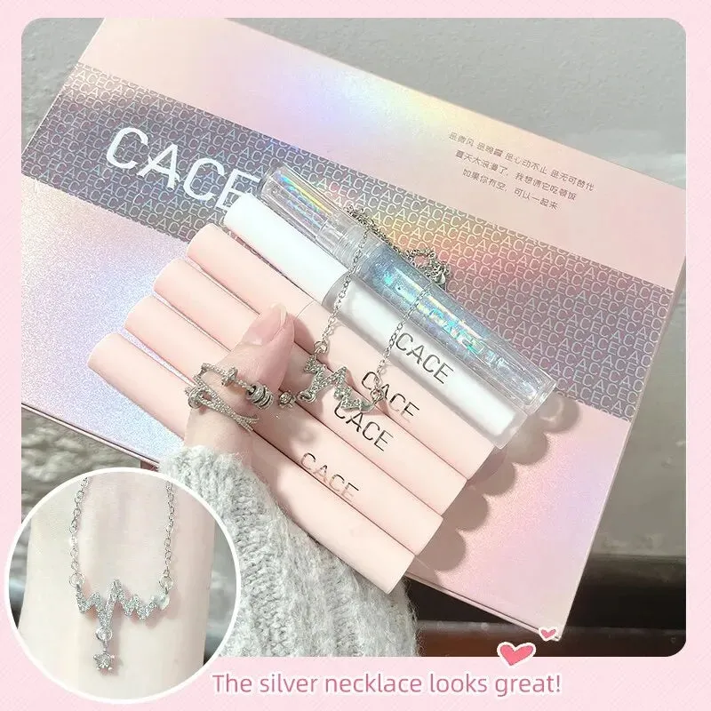 CACE Matte Liquid Lipstick Makeup Sets 4 Colours Lipgloss And 1pc Transparent Lipgloss And 1pc Lip Balm Plumper And Necklace Gift