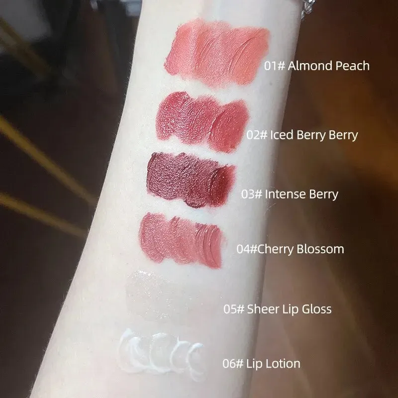 CACE Matte Liquid Lipstick Makeup Sets 4 Colours Lipgloss And 1pc Transparent Lipgloss And 1pc Lip Balm Plumper And Necklace Gift