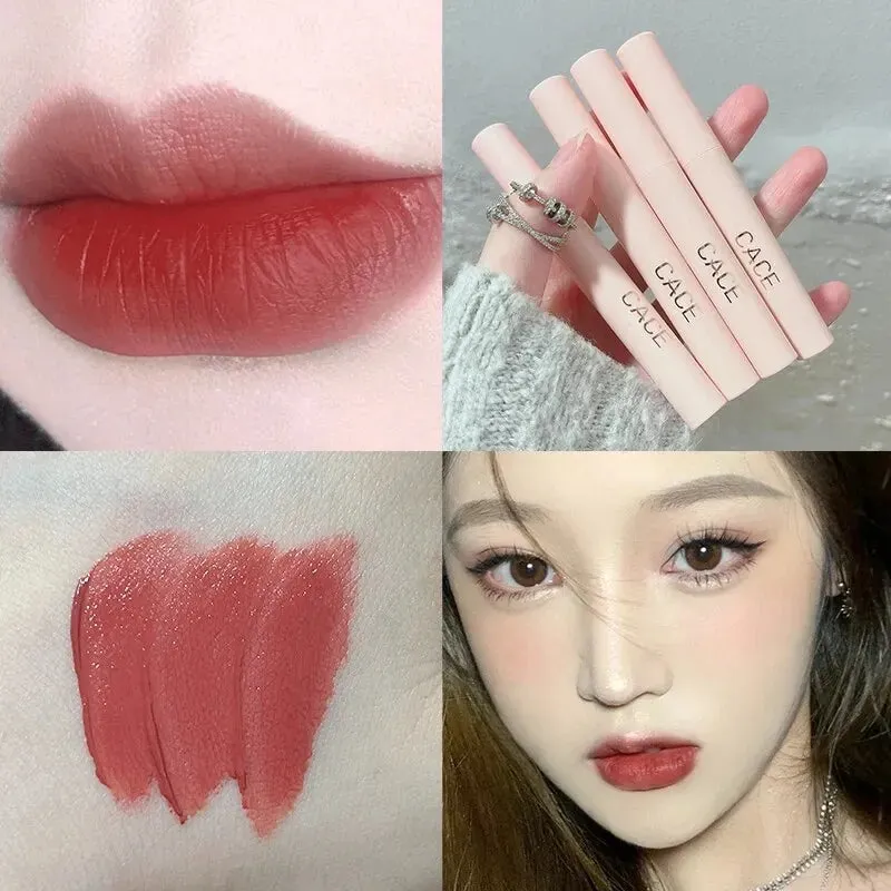 CACE Matte Liquid Lipstick Makeup Sets 4 Colours Lipgloss And 1pc Transparent Lipgloss And 1pc Lip Balm Plumper And Necklace Gift