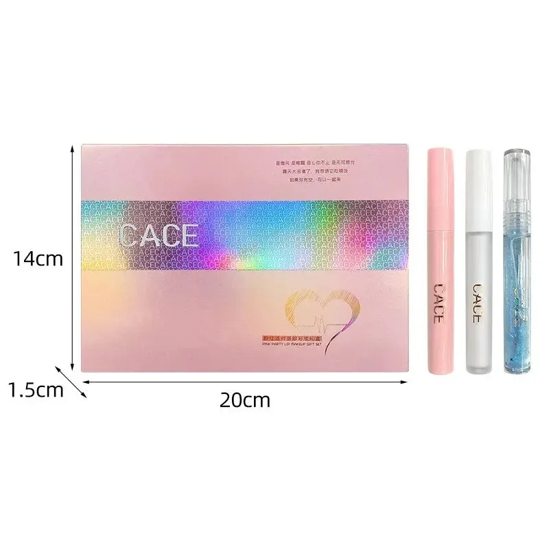 CACE Matte Liquid Lipstick Makeup Sets 4 Colours Lipgloss And 1pc Transparent Lipgloss And 1pc Lip Balm Plumper And Necklace Gift