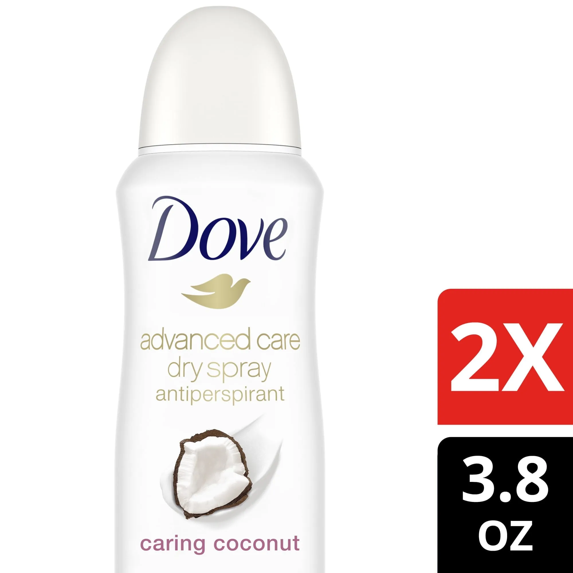 Dove Advanced Care Women's Antiperspirant Deodorant Dry Spray Twin Pack, Caring Coconut, 3.8 oz