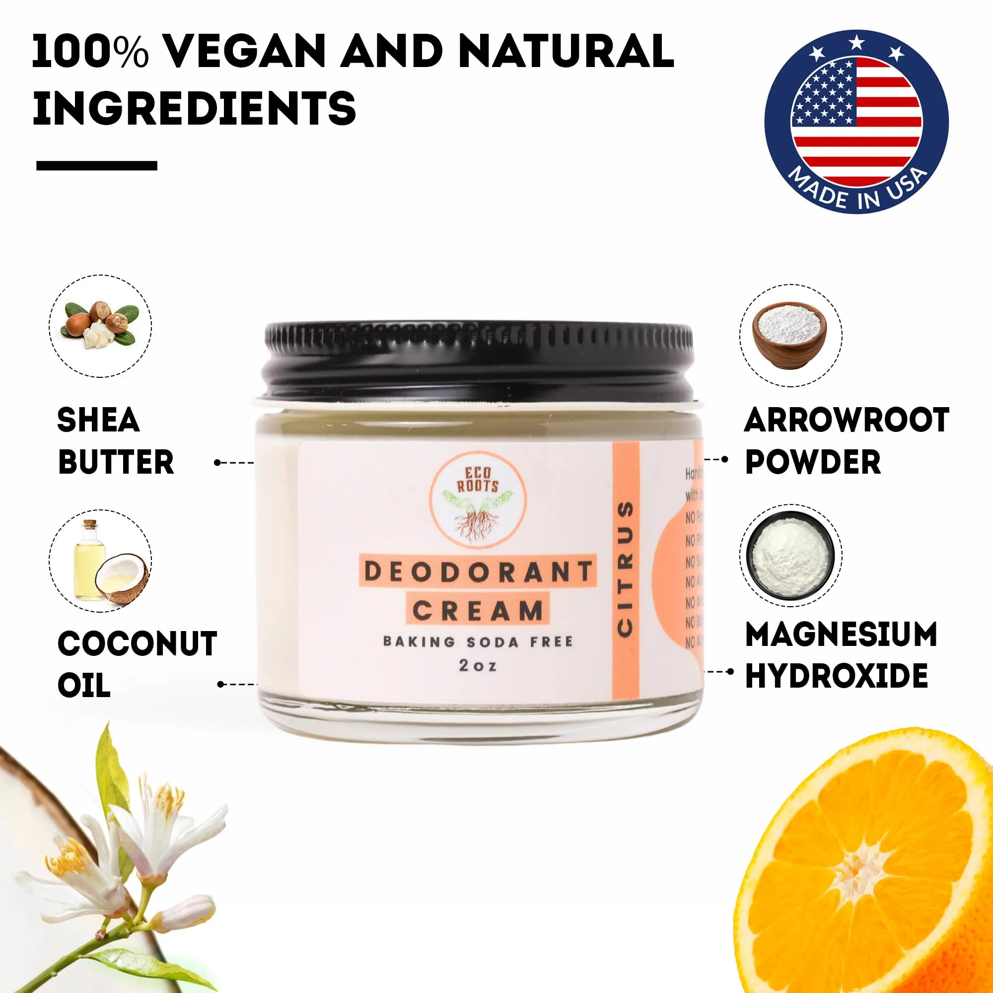 ECO ROOTS: Organic Deodorant Cream - Baking Soda Free (2oz)