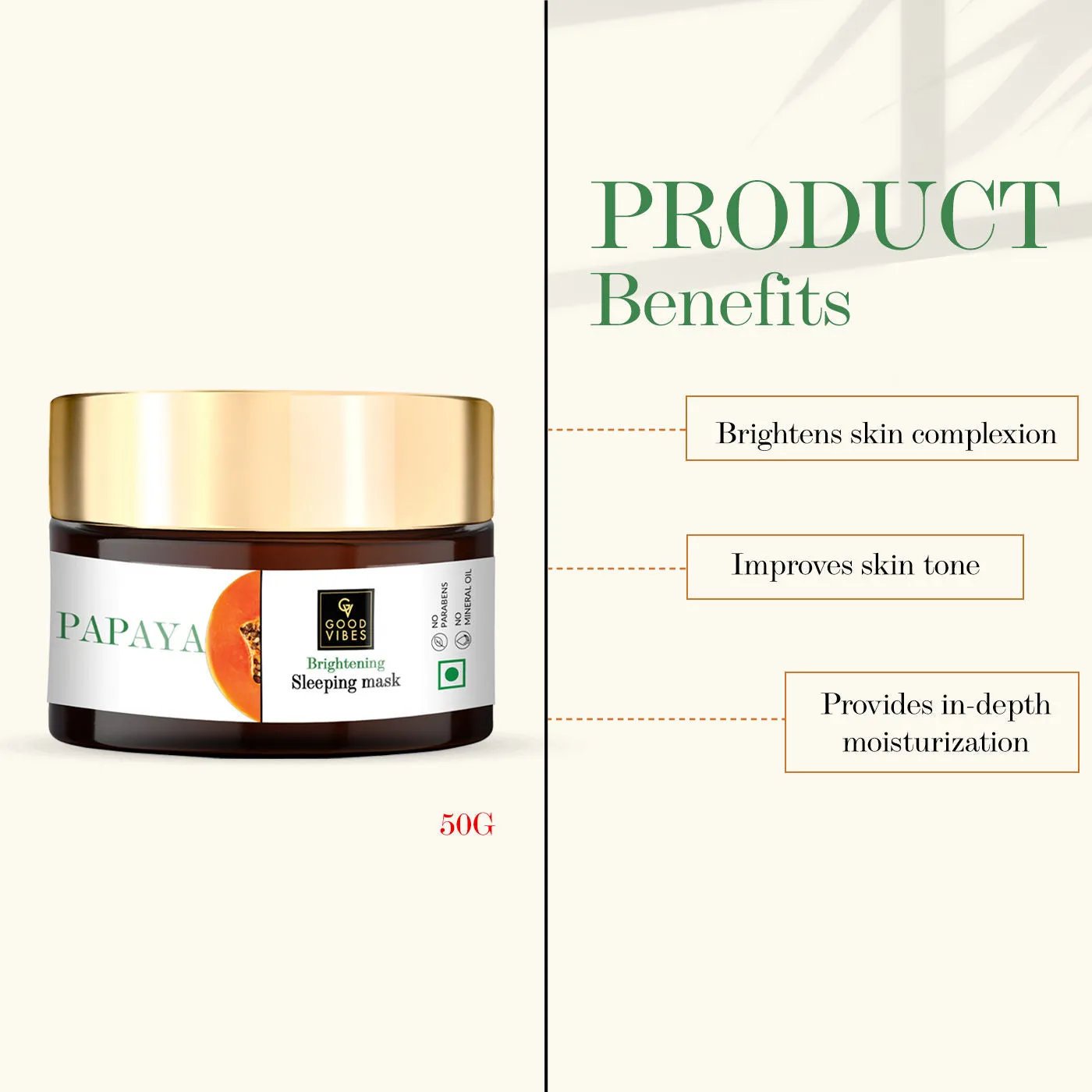 Good Vibes Papaya Brightening Sleeping Mask | Nourishing, Tan Removal | No Parabens, No Sulphates, No Mineral Oil (50 g)