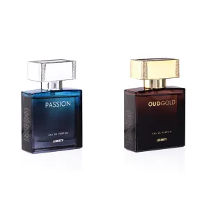 Liberty Luxury Men's Gift Set - OudGold and Passion (50ml/1.7Oz each), Eau De Parfum (EDP), Crafted in France, Long Lasting Smell.