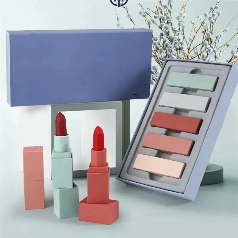 Long Lasting Private Label 5 in 1 Lipstick Set Korean Cosmetics Makeup - مجموعة أحمر شفاه 5 في 1 ذات علامة تجارية خاصة تدوم طويلاً، مستحضرات تجميل كورية