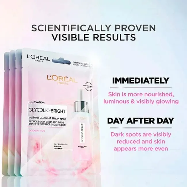L'Oréal Paris Glycolic Bright Instant Glowing Serum-Infused Sheet Mask