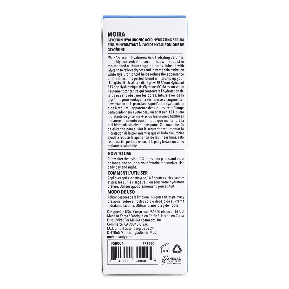 Moira Glycerin Hyaluronic Acid Hydrating Serum 1oz