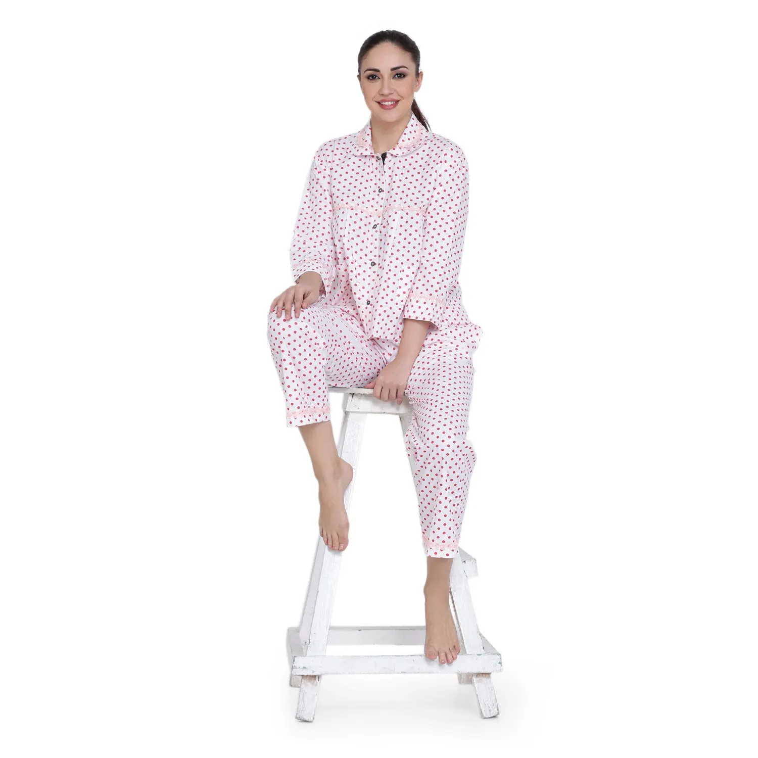 POLKA DOT PINK NIGHT SUIT WITH EYE AND FACE MASK